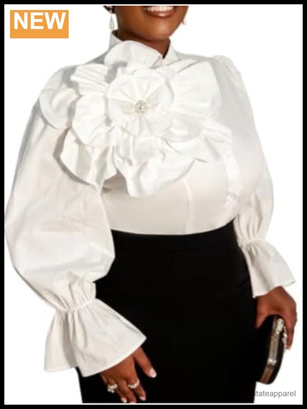Plus Size Women's 3D Floral Button Down Shirt Long Sleeve Cotton Formal Office